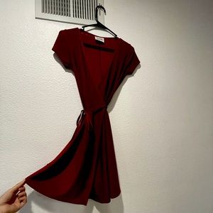 red wrap dress